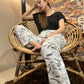 Luxe Cotton Trousers - Grey Flowers