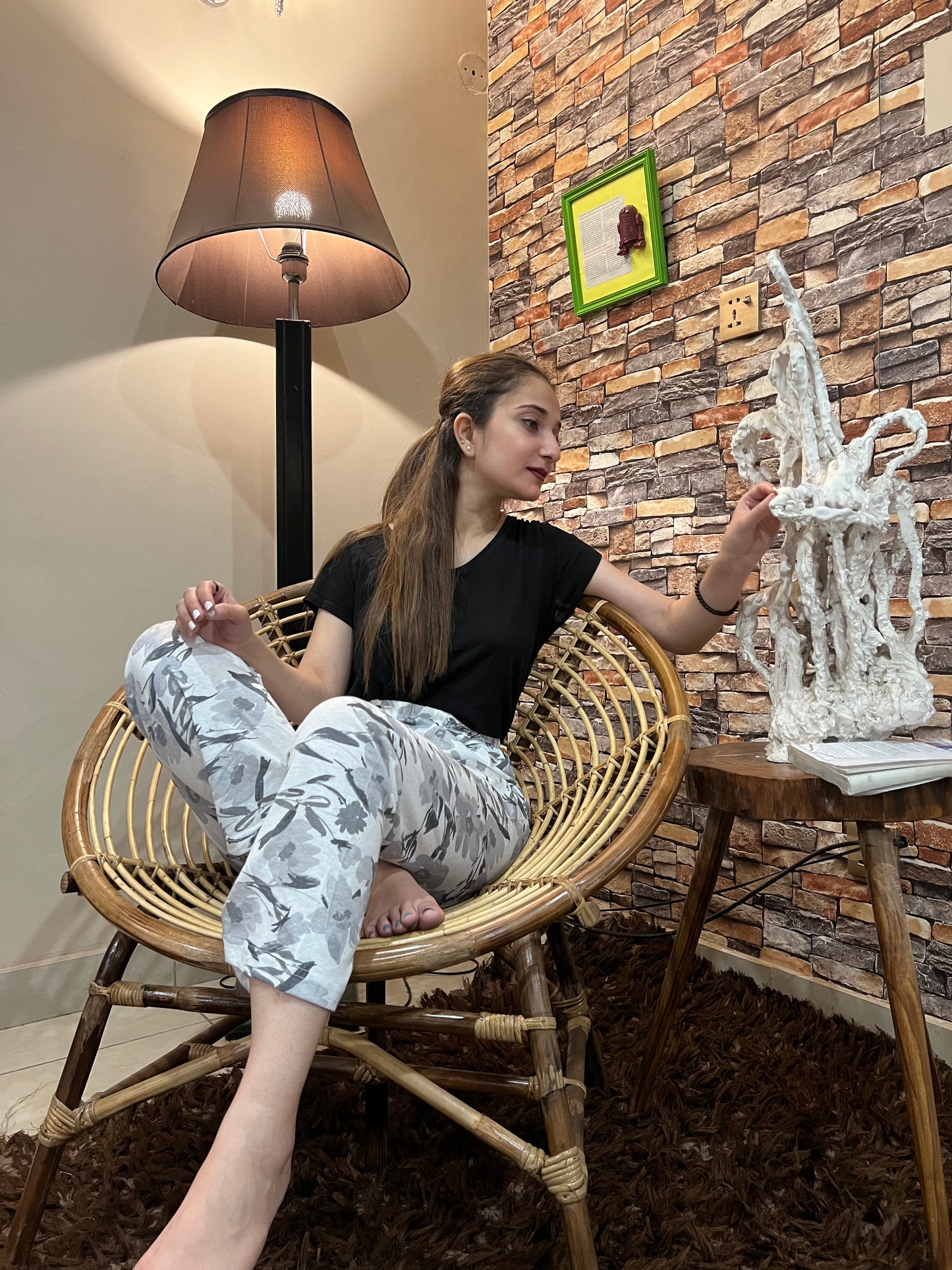 Luxe Cotton Trousers - Grey Flowers