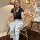 Luxe Cotton Trousers - Grey Flowers
