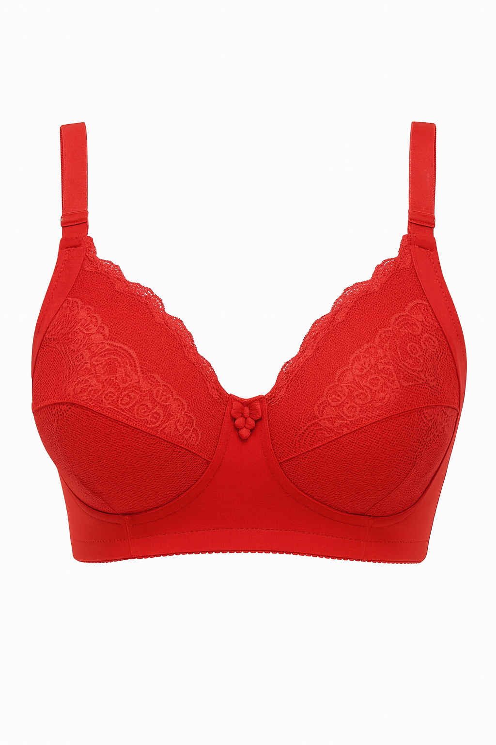 Red Curvy All Over Lace Cup Double Layered Bra with 4x4 Hooks