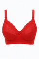 Red Curvy All Over Lace Cup Double Layered Bra with 4x4 Hooks