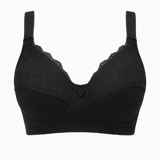 Black Curvy All Over Lace Cup Double Layered Bra with 4x4 Hooks