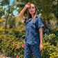 Premium Pima Cotton Button-Down Printed Shirt & PJ Set - Blue