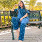 Premium Pima Cotton Button-Down Printed Shirt & PJ Set - Blue