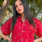 Premium Pima Cotton Button-Down Printed Shirt & PJ Set - Red