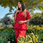 Premium Pima Cotton Button-Down Printed Shirt & PJ Set - Red