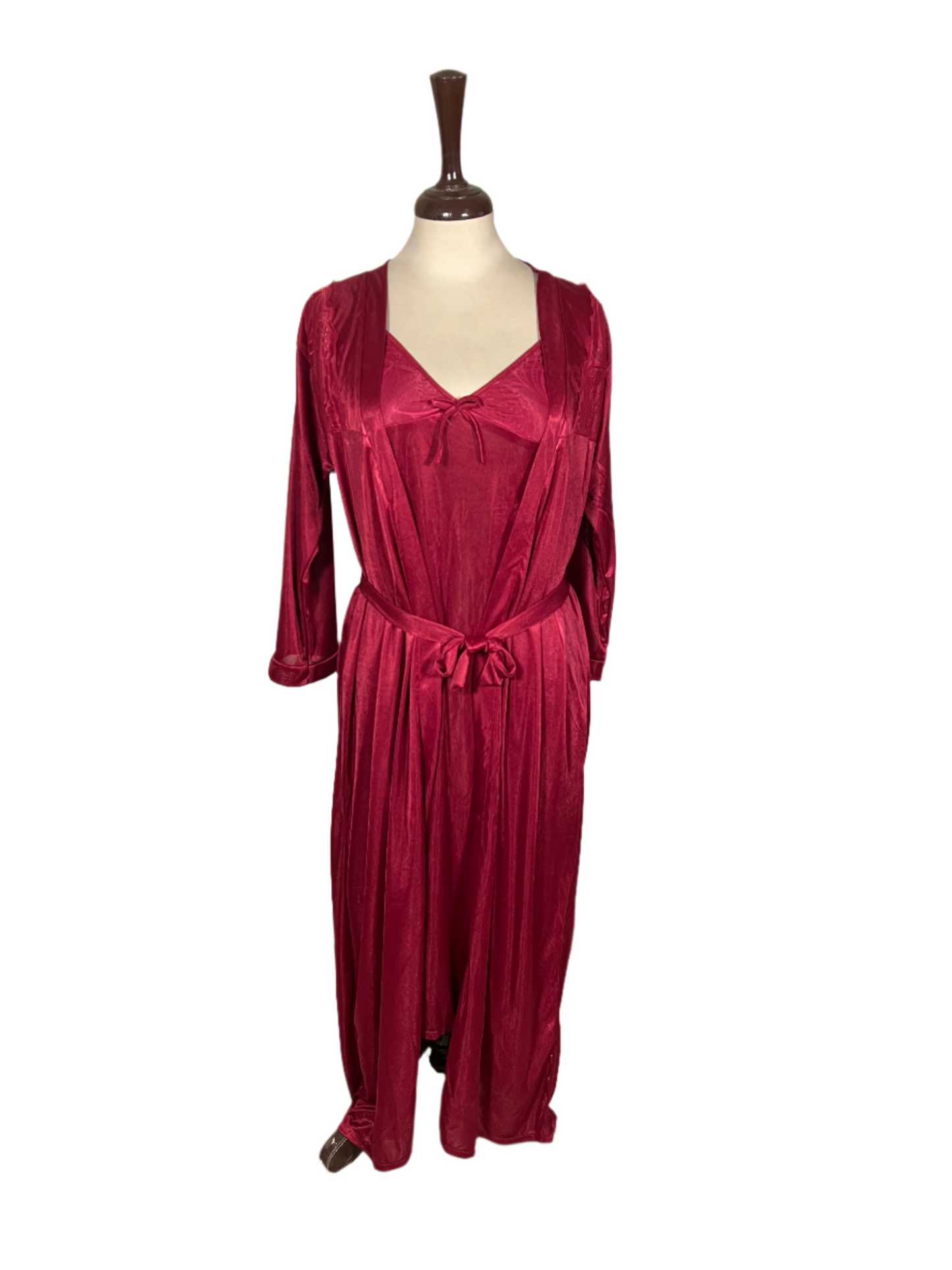 Maroon Full Length Bridal Nighty for Special Occasion (Cami + Gown + Ribbon)