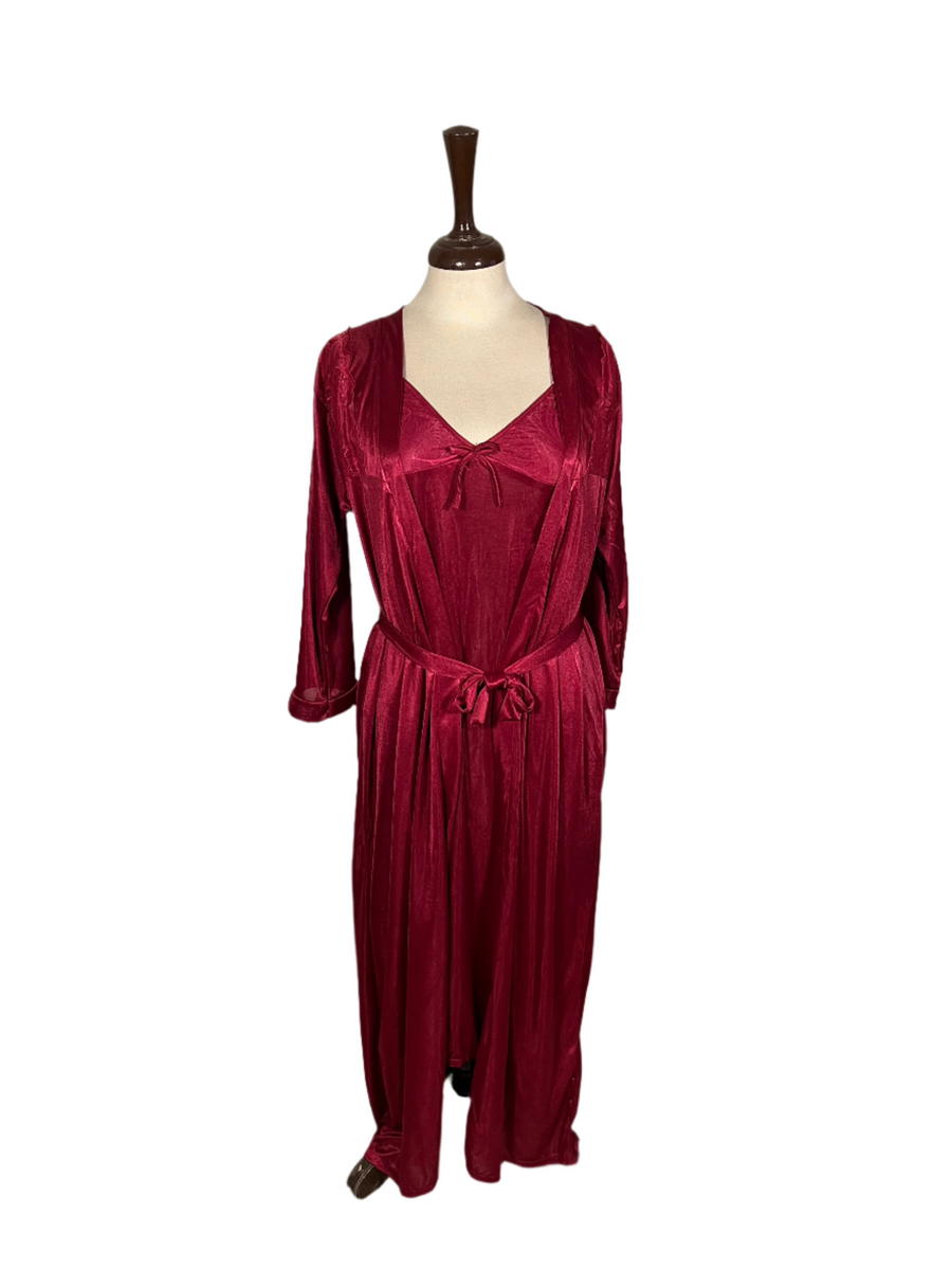 Maroon Full Length Bridal Nighty for Special Occasion (Cami + Gown + Ribbon)