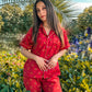 Premium Pima Cotton Button-Down Printed Shirt & PJ Set - Red