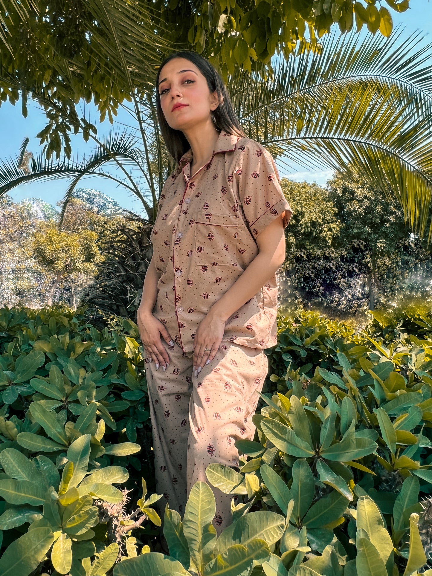 Premium Pima Cotton Button-Down Printed Shirt & PJ Set - Buttermilk