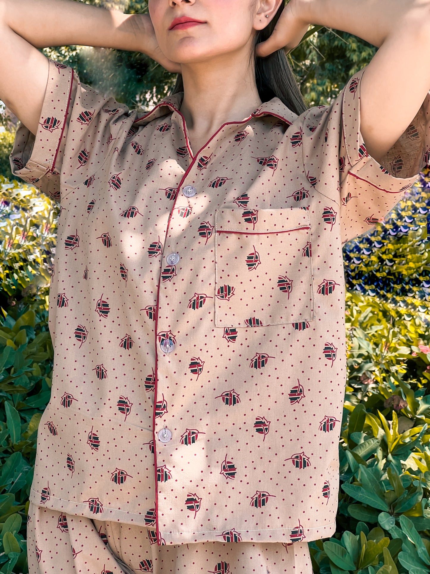 Premium Pima Cotton Button-Down Printed Shirt & PJ Set - Buttermilk