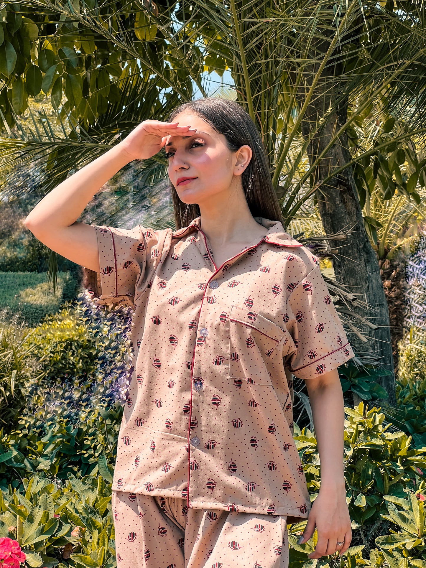 Premium Pima Cotton Button-Down Printed Shirt & PJ Set - Buttermilk