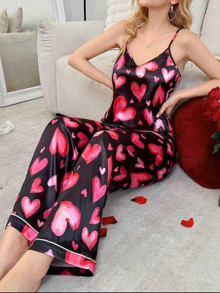 Red & Black Hearts Cami with Trouser
