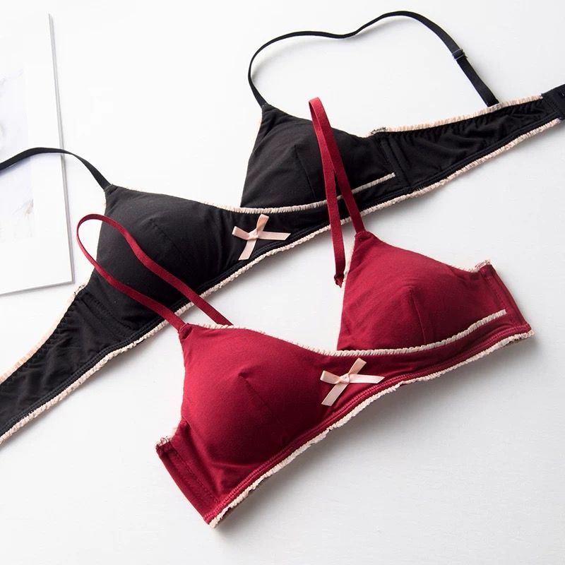 Red Stylish Low Cut Cotton Bra with Light Removeable Pads