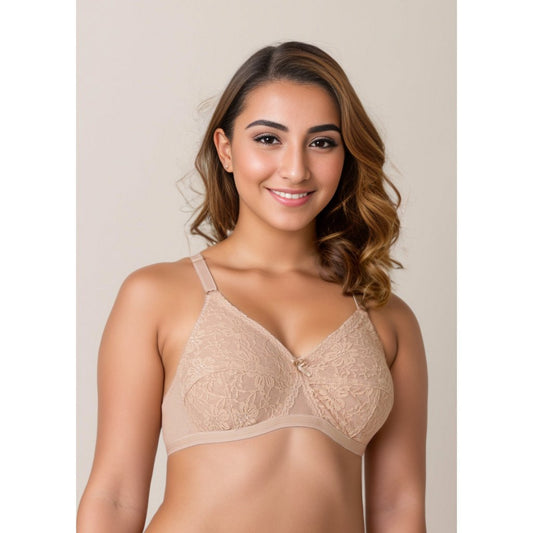 Pack Of 2 (Skin & Black) - Nettle - Knitted Cotton Non-Padded Wirefree Bra with Lace Touch
