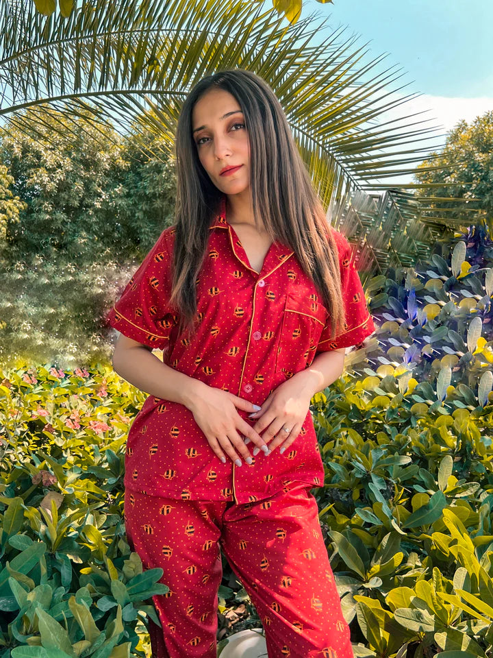 Premium Pima Cotton Button-Down Printed Shirt & PJ Set - Buttermilk