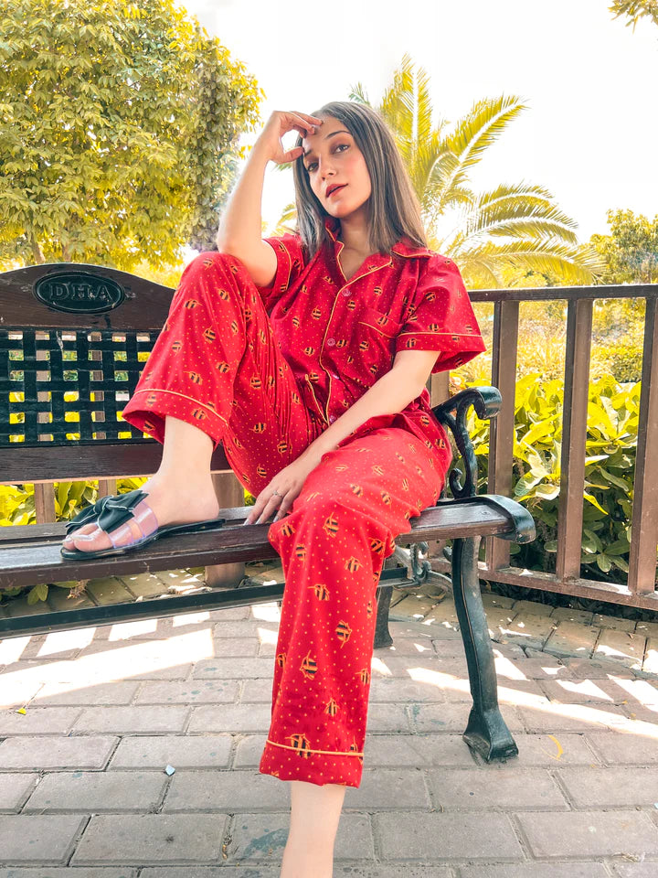 Premium Pima Cotton Button-Down Printed Shirt & PJ Set - Buttermilk