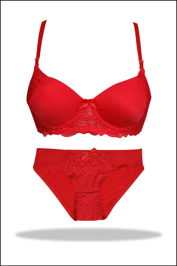 Red Double  Padded Pushup Bra and Panty Set