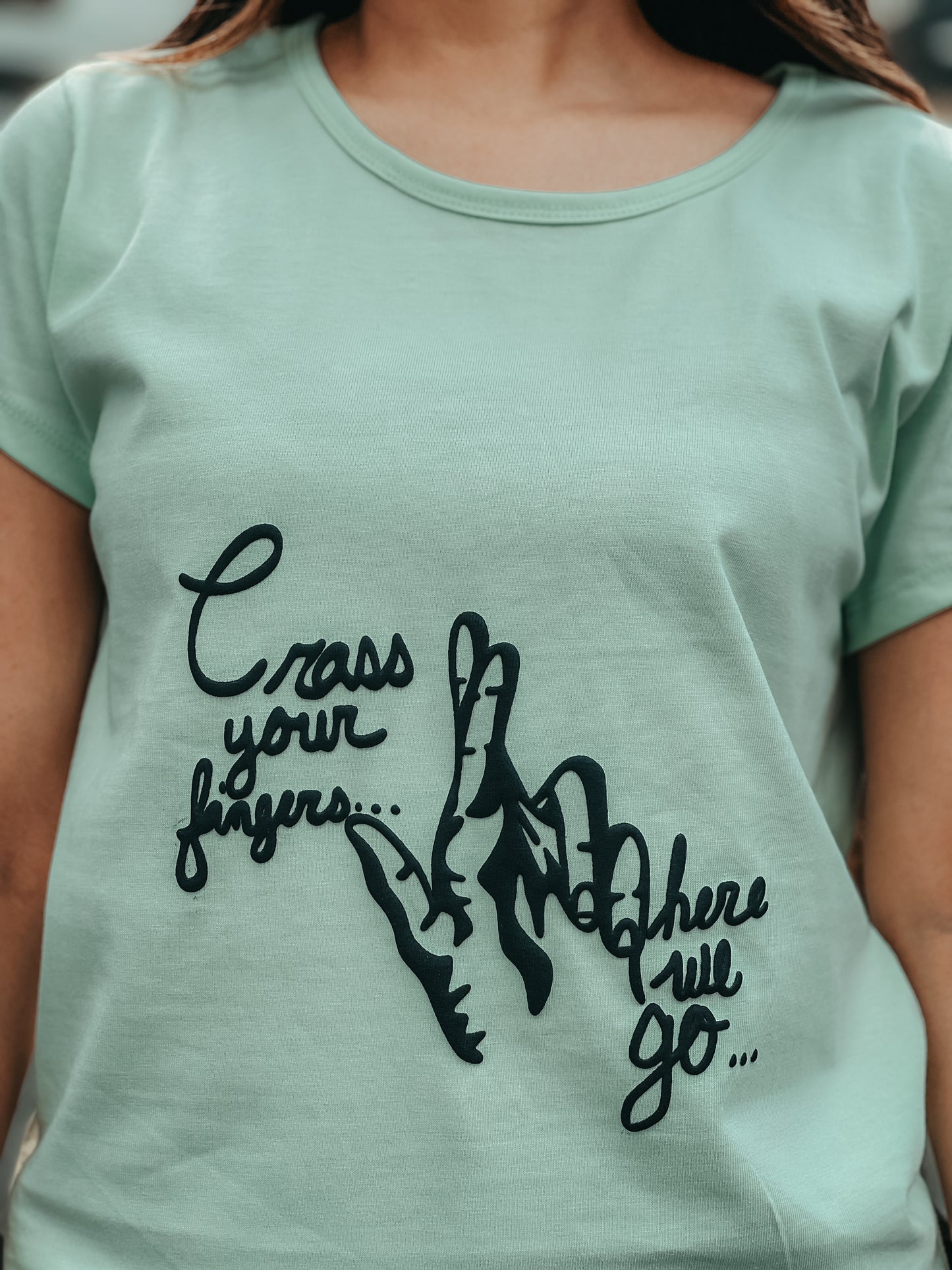Short Sleeve Embosed T-shirts - Cross your fingers