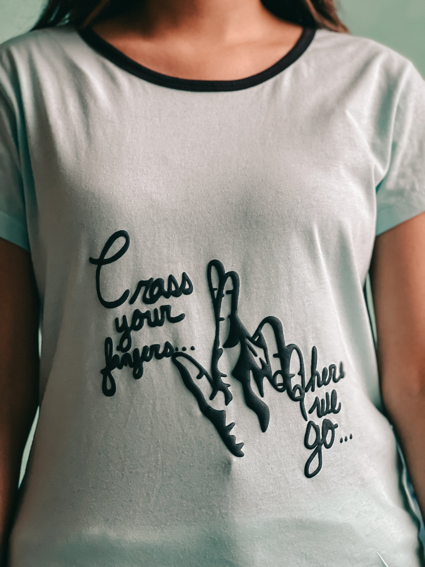 Short Sleeve Embosed T-shirts - Cross your fingers