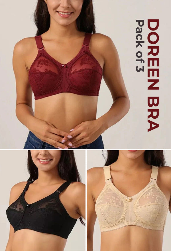 (Pack of 3) Doreen Bra - Cotton Full Coverage Non-Padded Wirefree Bra