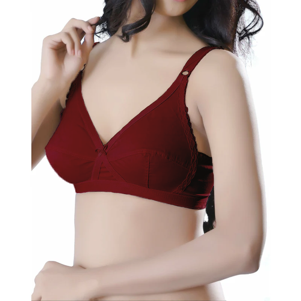 Maroon Lotus - Cotton Non Padded Cross-Over Style Wirefree Bra