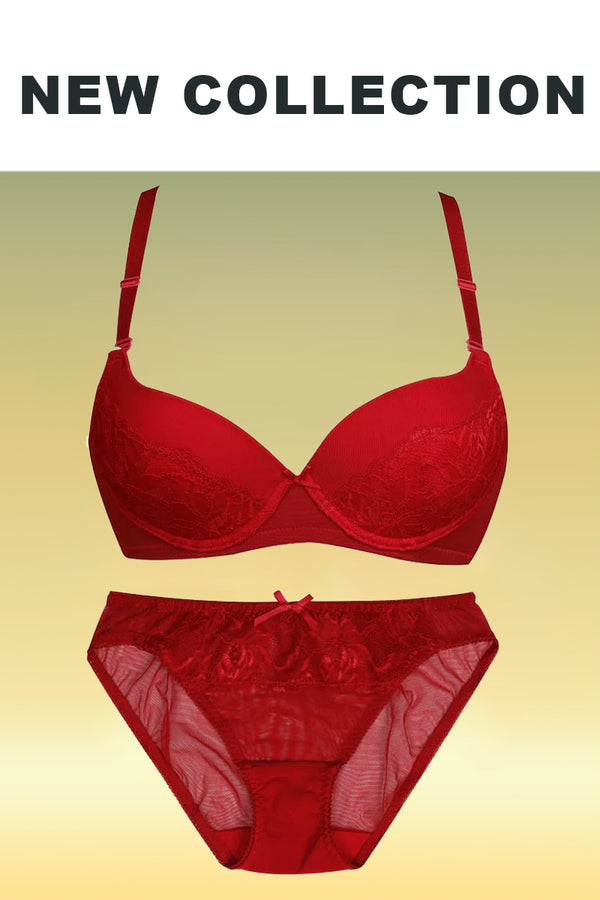 Red Mesh Bra with Strethable Panty Set