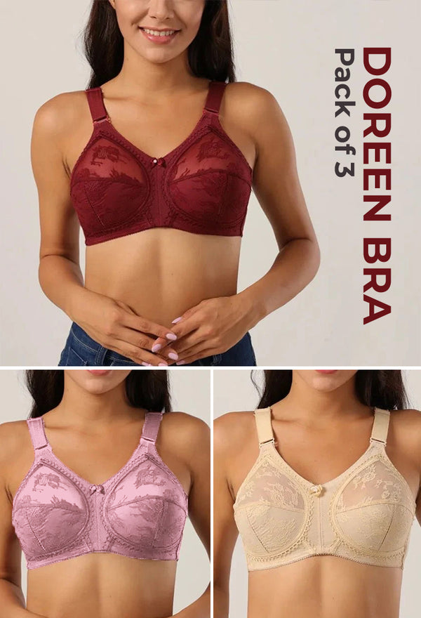 (Pack of 3) Doreen Bra - Cotton Full Coverage Non-Padded Wirefree Bra