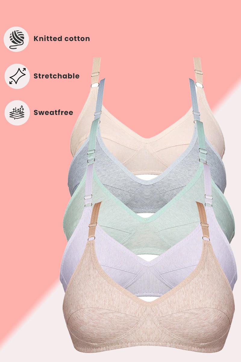 Pack of 5 Luxury Everyday Knitted Cotton Bras