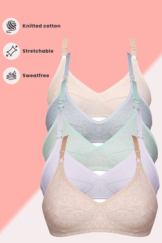 Pack of 5 Luxury Everyday Knitted Cotton Bras