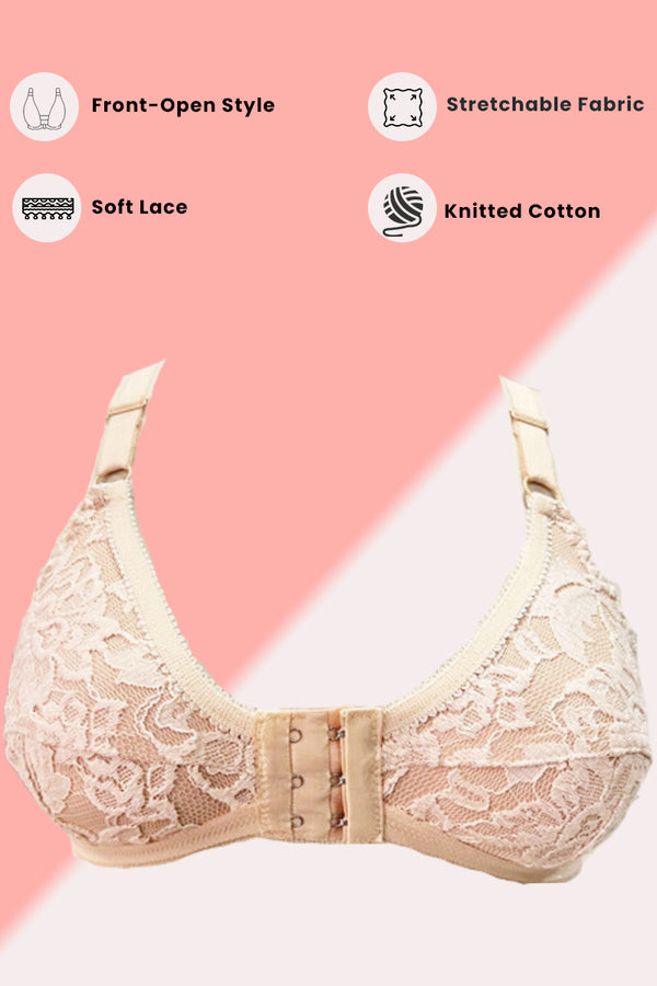 Knitted Cotton Front Open Bra