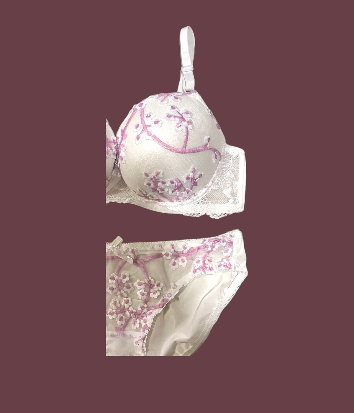 White & Pink Wedding Padded Bra and Panty Set