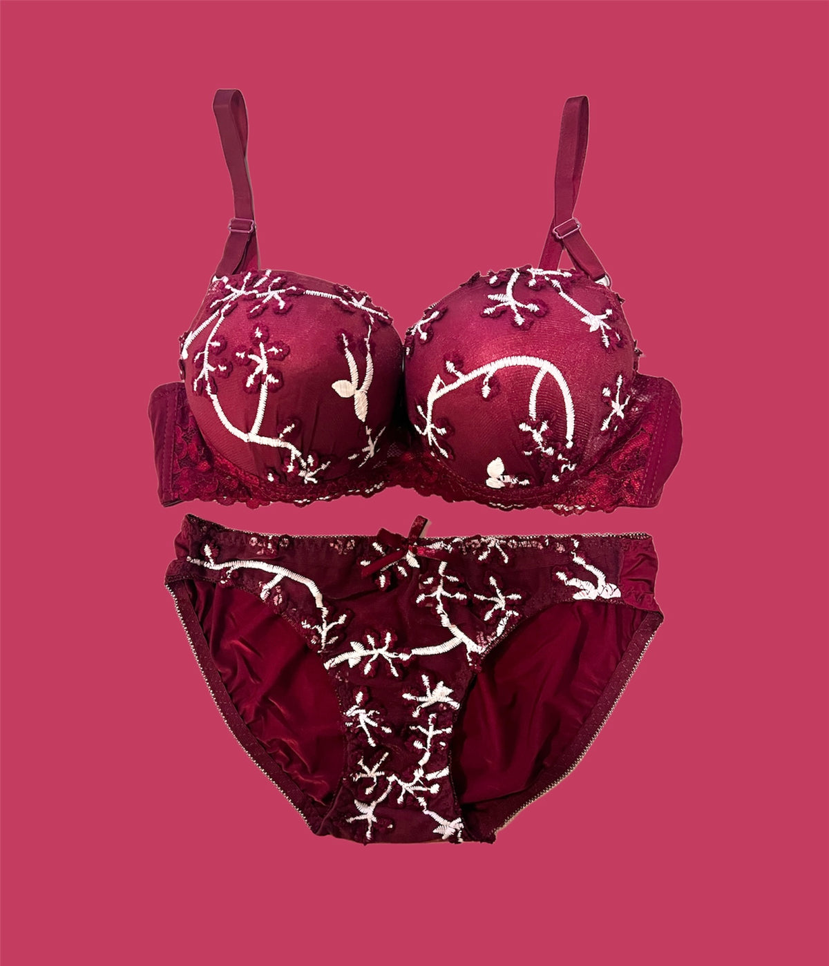 Maroon Wedding Padded Bra and Panty Set