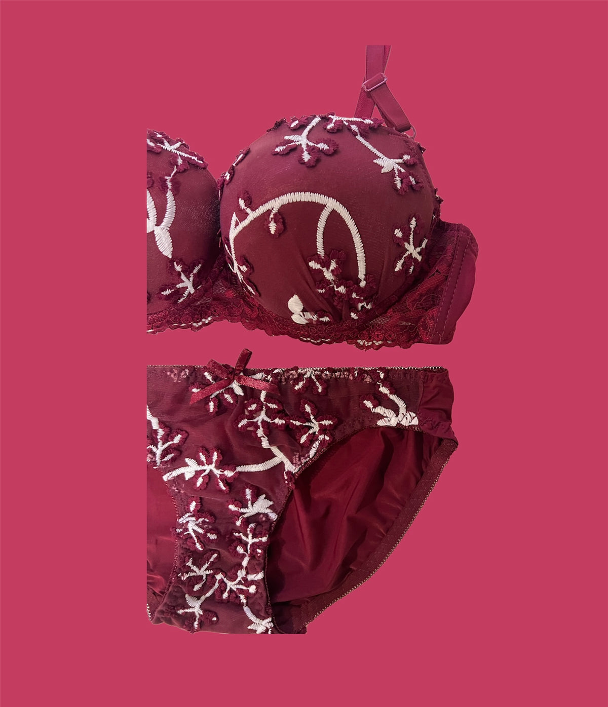 Maroon Wedding Padded Bra and Panty Set