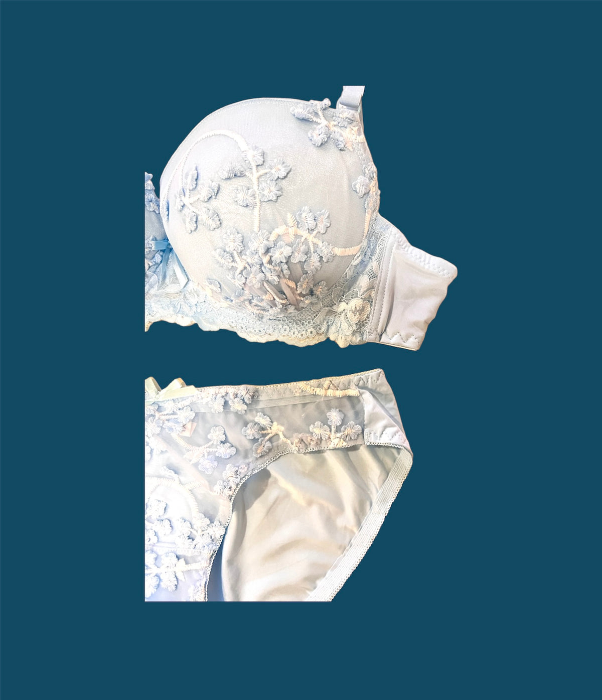 Ice Blue Wedding Padded Bra and Panty Set