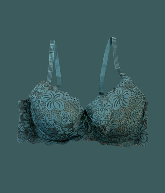 Green Floral Lacy Padded Bra