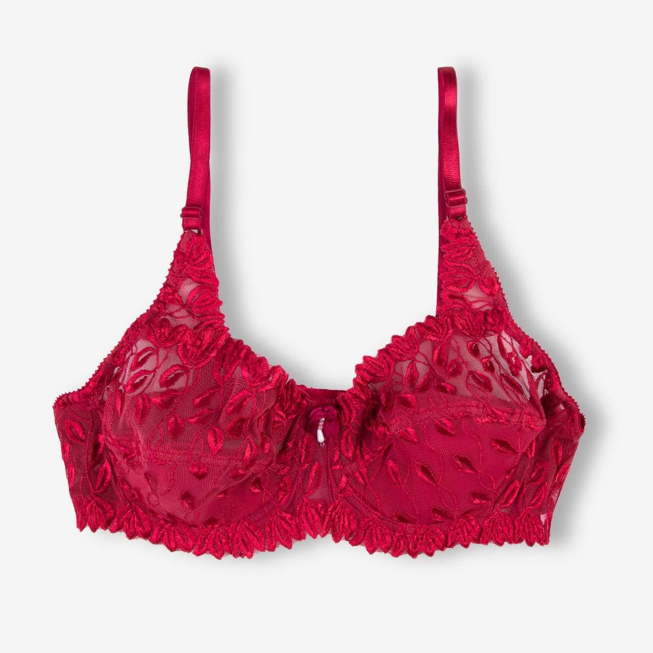 ladies Zinnia - Floral Mesh Low Cut Wired / Non-Wired Full Cup Firm Hold Bra - Espicopink