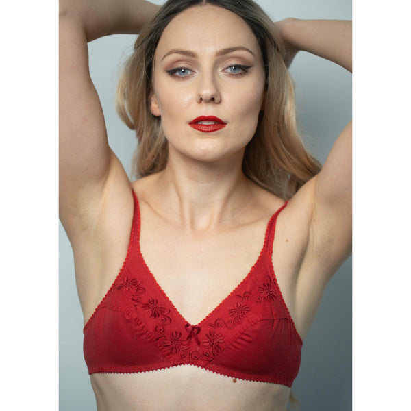 Lily - Softest Low Cut Floral Embroidered Cotton Bra - Espicopink