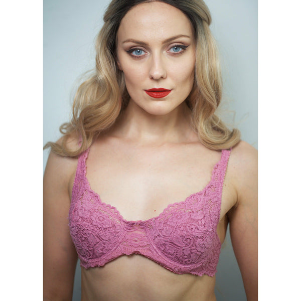 Broom Tea-Pink Wired / Non-Wired Light Padded European Lace Bra - Espicopink